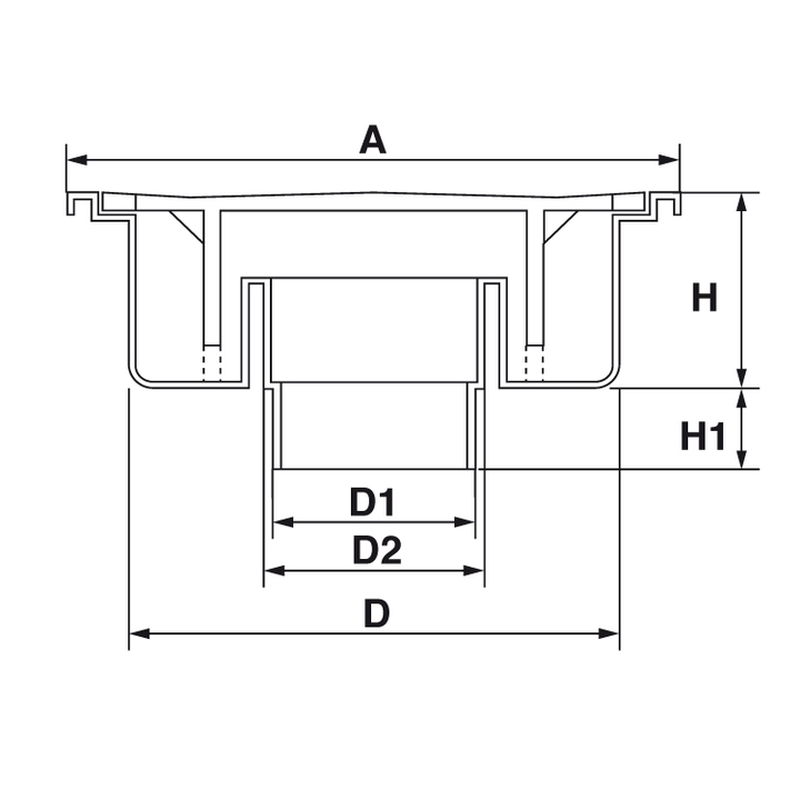 Polypropylene floor drain with double exit Polypropylene floor drain with double exit